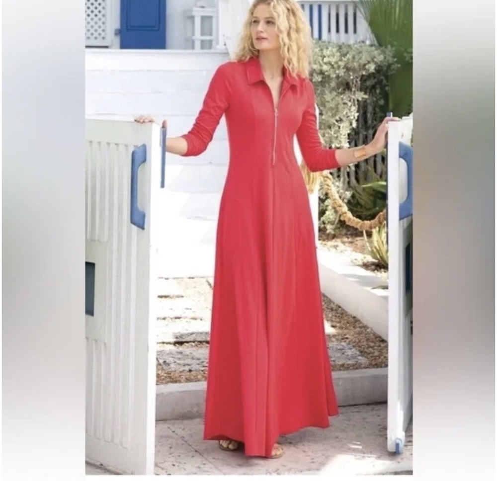Soft Surroundings Vibrant Red Long Sleeve Dress